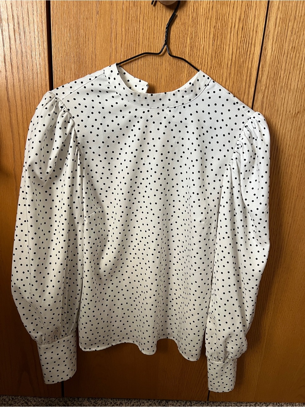 Renuar White Blouse with Black Polka Dots and Puff Sleeves